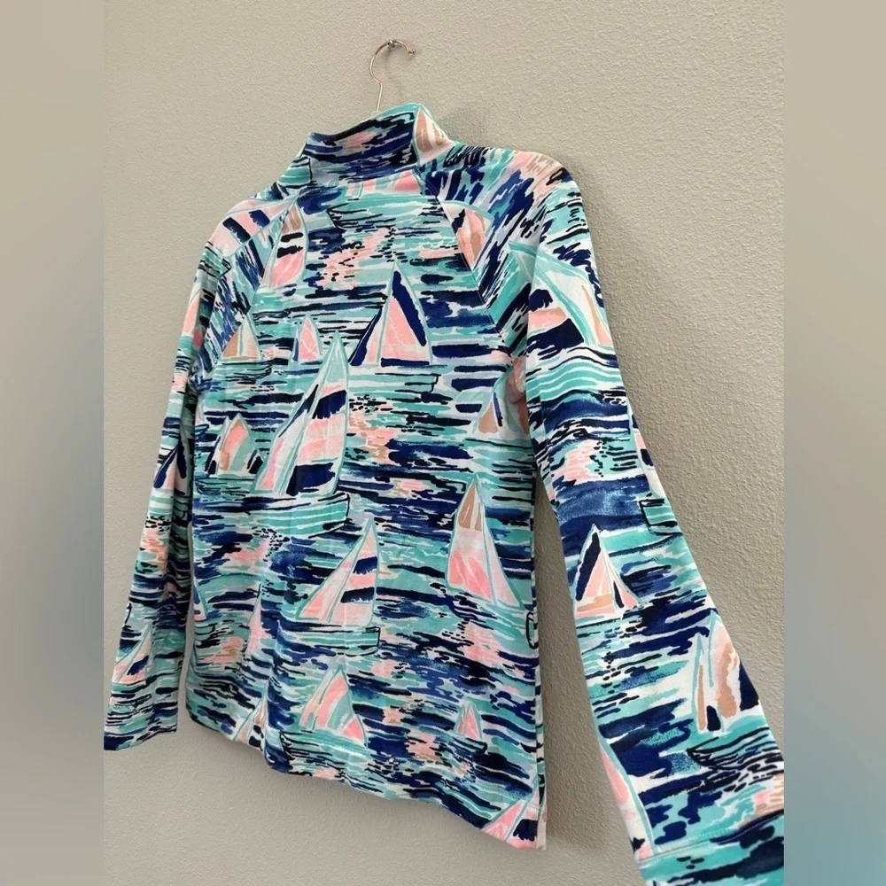 Lilly Pulitzer Skipper Popover Pier Pressure Sailboat print Quarter Zip Small - Picture 5 of 8